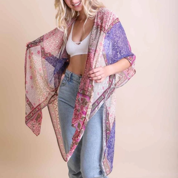Free People Velvet Burnout Kimono Open-Front Floral Bohemian One Size - Picture 1 of 10
